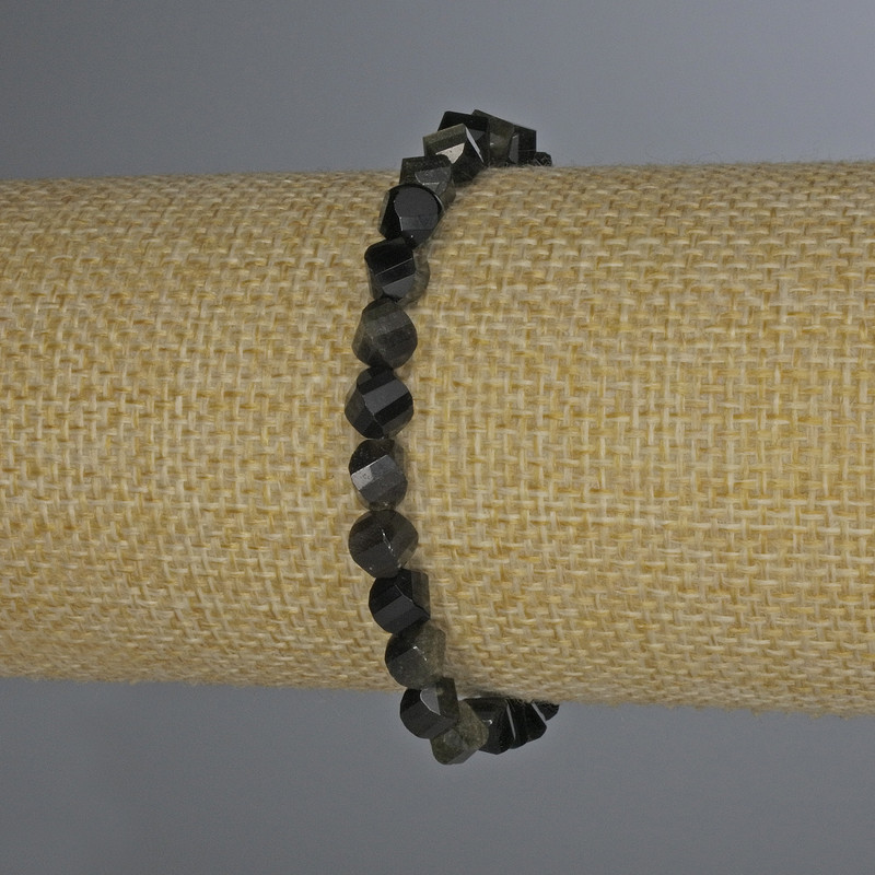 Bransoletka z obsydianu słonecznego fasetowana, romby 6×5 mm, długość 18 cm, na elastycznej gumce