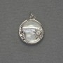 Wisiorek z masy perłowej w kształcie koła, metal srebrzysty, średnica 16 mm, długość 20 mm