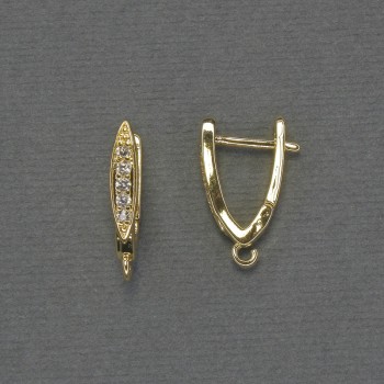 Haczyki do kolczyków z białymi cyrkoniami w złocistym metalu 19×3,5 mm – para