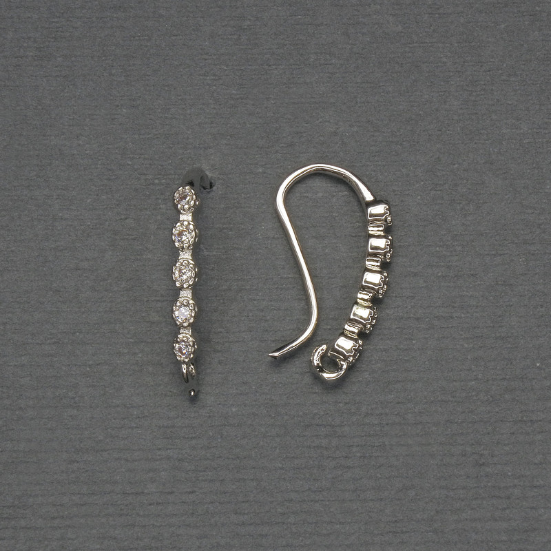 Szpinki do kolczyków z białymi strassami, srebrzysty metal, 19×2 mm – para