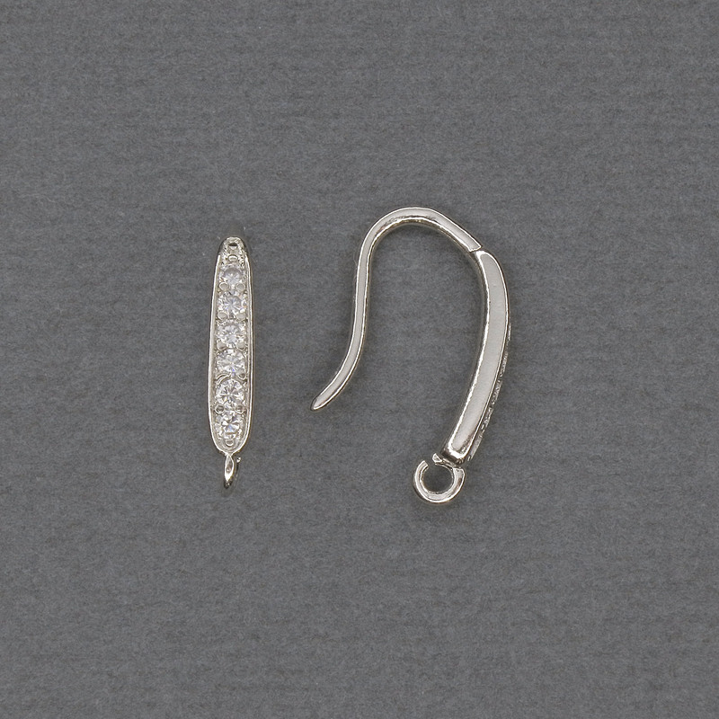 Bigle do kolczyków z białymi kryształami, srebrzysty metal 17×2,5 mm – para