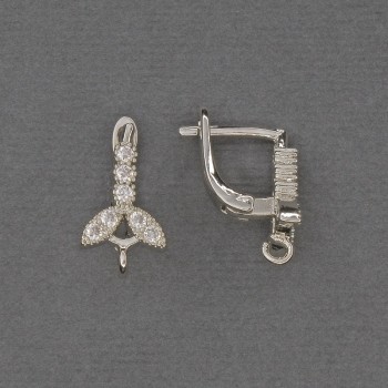 Haczyki do kolczyków z białymi kryształami, metal srebrzysty, 16×3×9 mm – para
