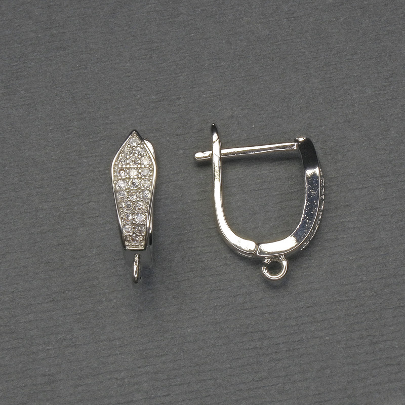 Szpinki do kolczyków z białymi kryształami, metal w kolorze srebra, 16×5 mm+ para