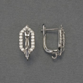 Haczyki do kolczyków z białymi cyrkoniami, metal srebrzysty, 17×8 mm - para
