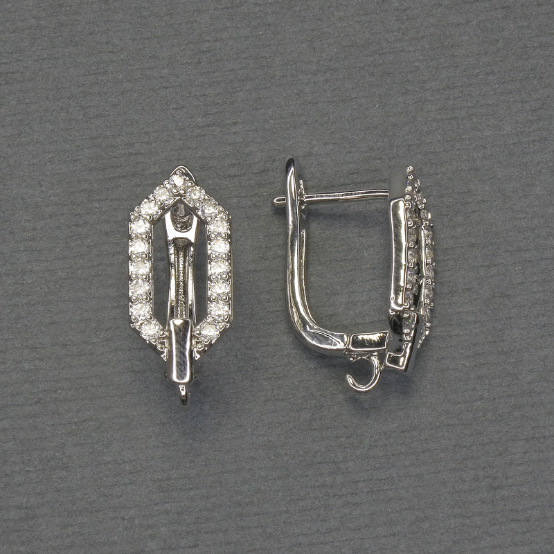 Haczyki do kolczyków z białymi cyrkoniami, metal srebrzysty, 17×8 mm - para