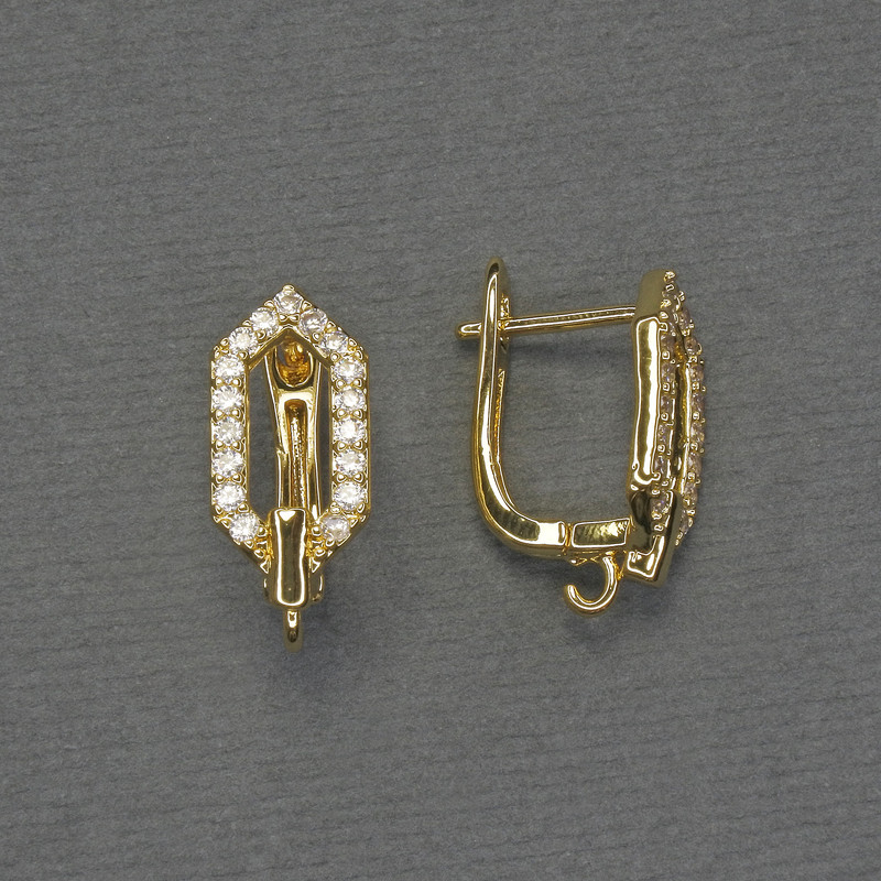 Sztyfty do kolczyków z białymi cyrkoniami, metal złoty, 17×8 mm – para
