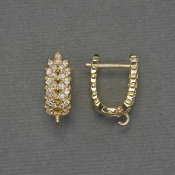 Haczyki do kolczyków z białymi cyrkoniami, metal złocisty, 18×6,5 mm – para