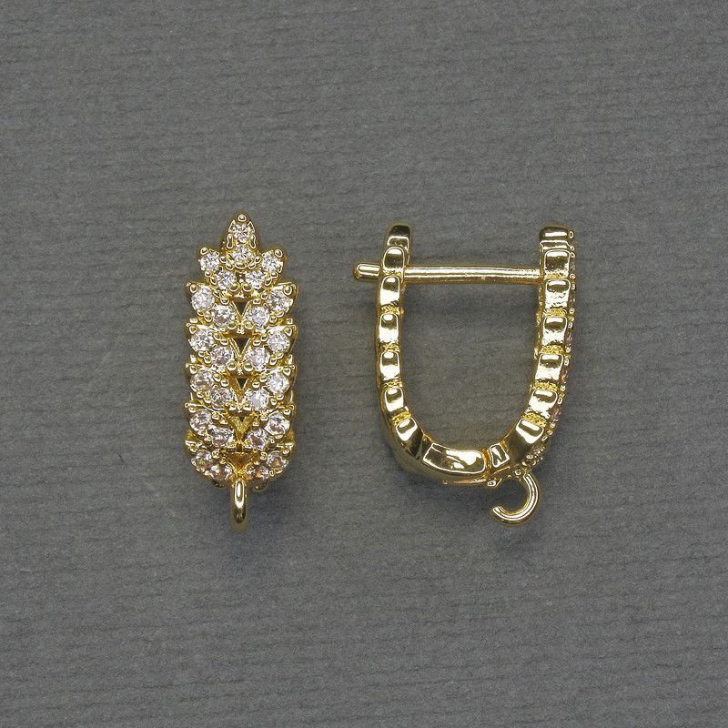 Haczyki do kolczyków z białymi cyrkoniami, metal złocisty, 18×6,5 mm – para