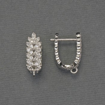 Bigle do kolczyków z białymi kryształami, metal srebrzysty, 18×6,5 mm – para