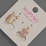 Kolczyki Xuping z białymi cyrkoniami i różowym kryształem, średnica 8 mm, długość 14 mm, pozłacane 18K