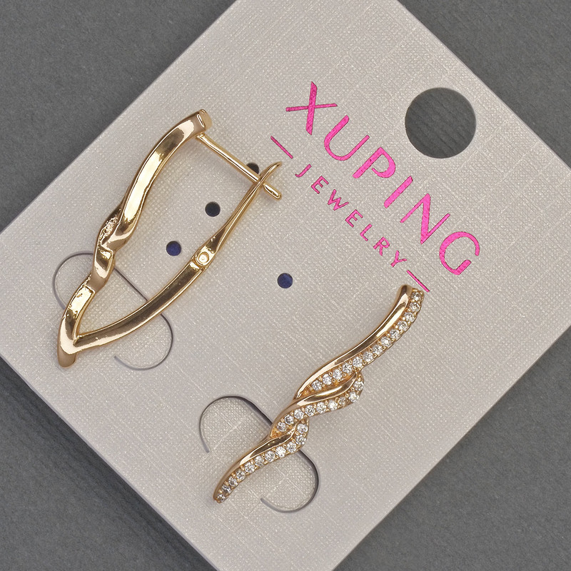 Kolczyki Xuping z białymi kryształami, średnica 4 mm, długość 27 mm, pozłacane 18K