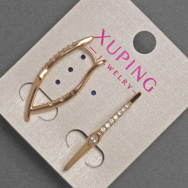 Kolczyki Xuping z białymi kryształami, średnica 2–3 mm, długość 32 mm, pozłacanie 18K