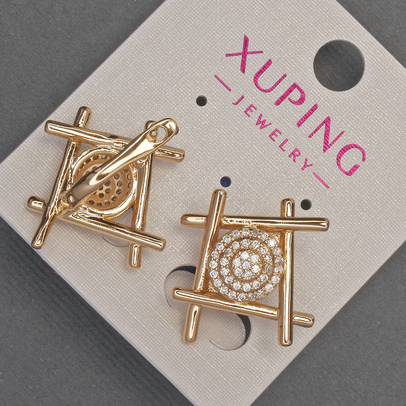 Kolczyki Xuping z białymi cyrkoniami, średnica około 22 mm, długość około 22 mm, pozłacane 18K