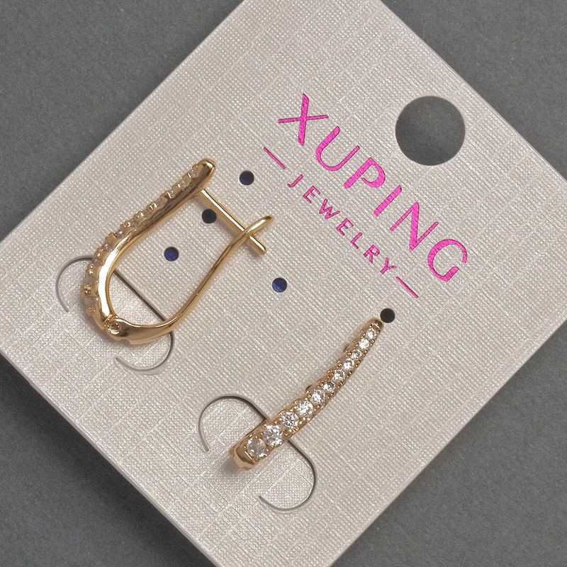 Kolczyki Xuping z białymi kryształami, średnica ok. 2 mm, długość ok. 20 mm, Pozłacane 18K