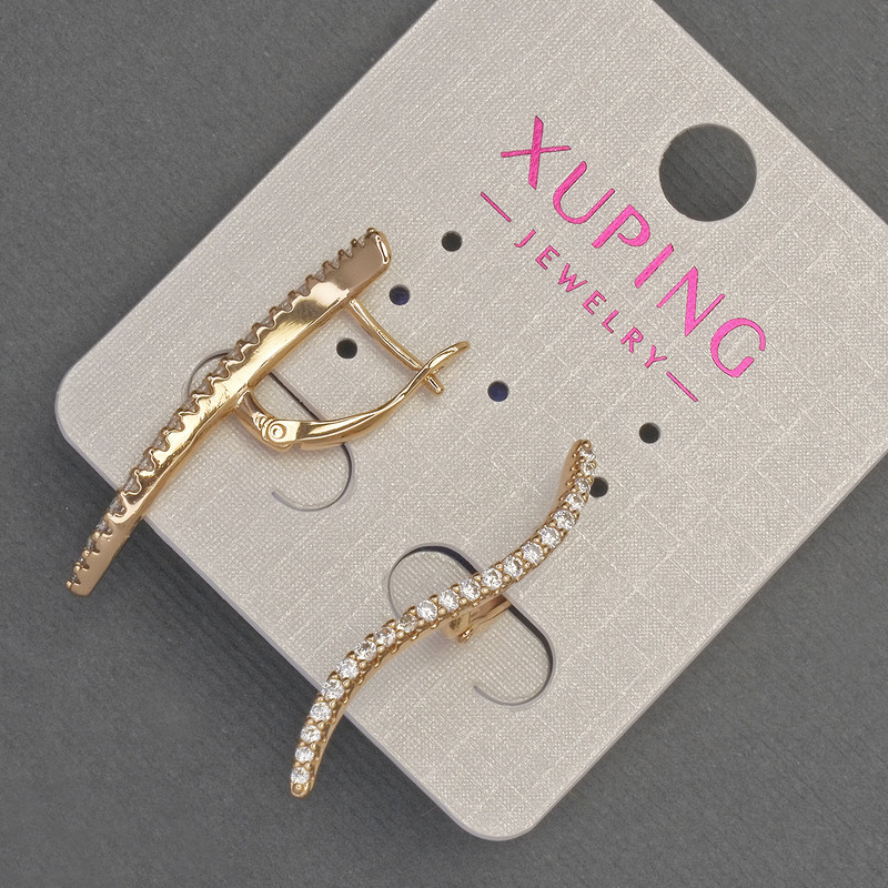 Kolczyki Xuping z białymi cyrkoniami, średnica około 2 mm, długość około 34 mm, pozłacane 18K