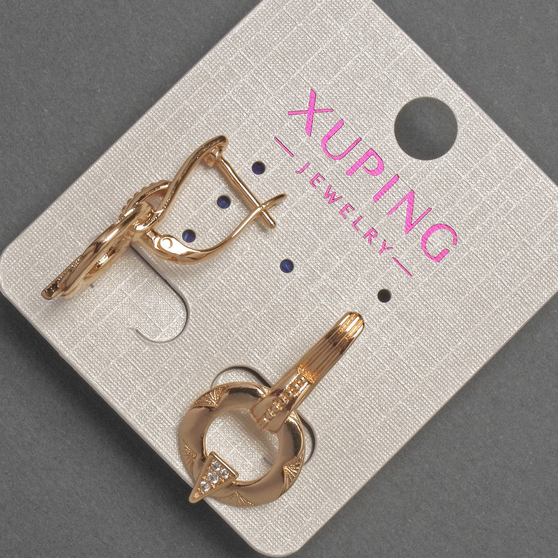 Kolczyki Xuping z białymi kryształami, średnica 14 mm+-, długość 28 mm+-, Pozłacane 18K
