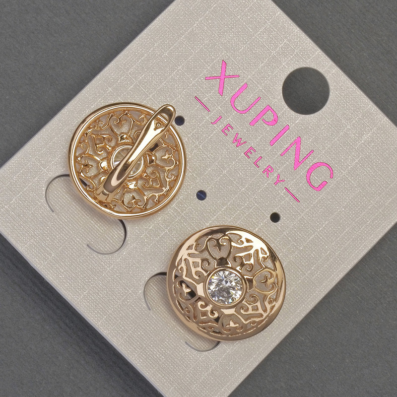 Kolczyki Xuping z białymi kryształami, średnica około 17 mm, długość około 17 mm, pozłacane 18K