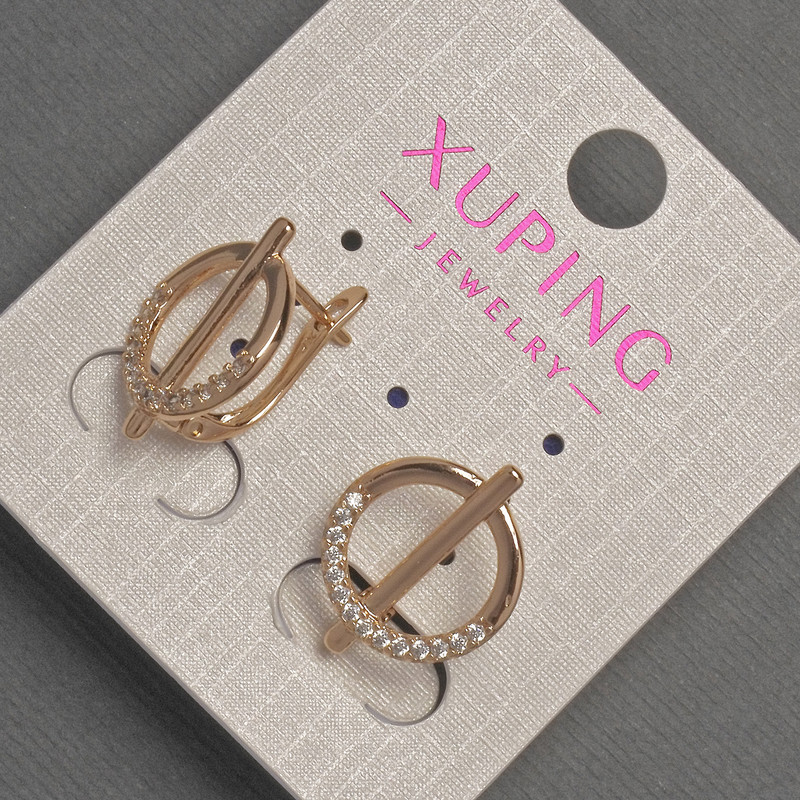 Kolczyki Xuping z białymi kryształami, średnica 14 mm ±, długość 18 mm ±, pozłacane 18K