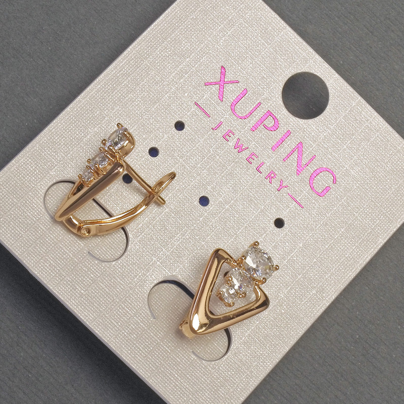 Kolczyki Xuping z białymi cyrkoniami, średnica 10 mm, długość 16 mm, pozłacane 18K