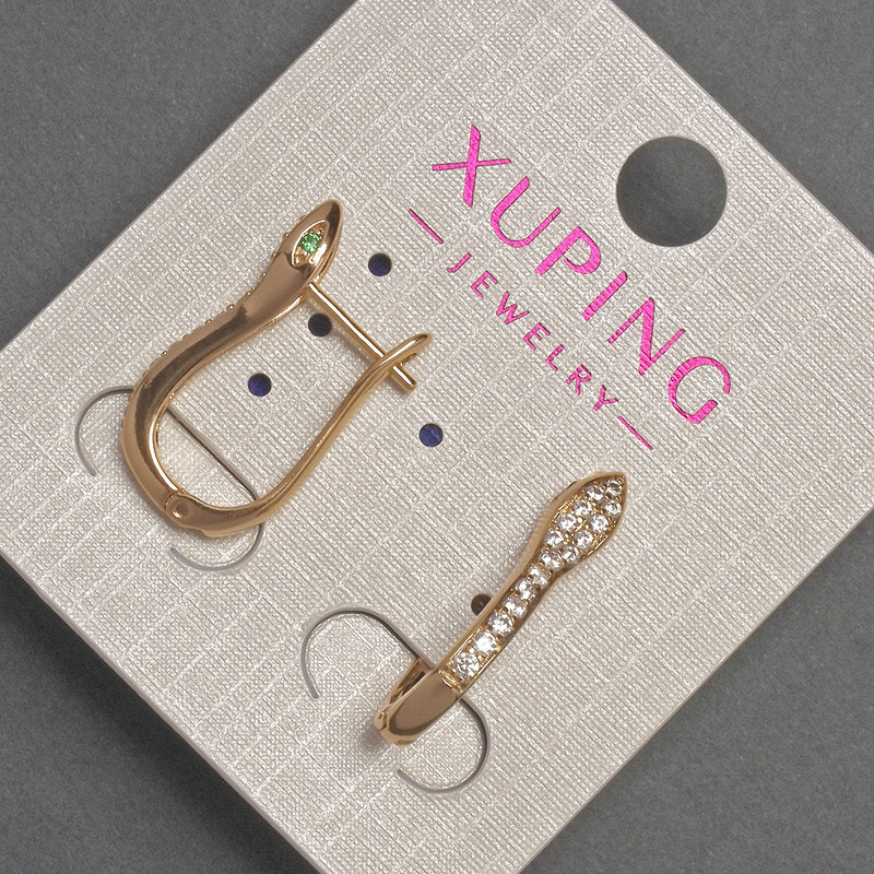 Kolczyki Xuping z białymi kryształami, średnica 5 mm ±, długość 22 mm ±, pozłacane 18K