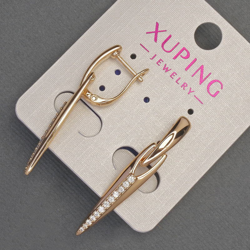 Kolczyki Xuping z białymi cyrkoniami, średnica 6 mm ±, długość 38 mm ±, pozłacane 18K