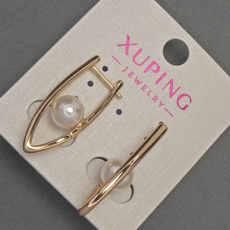 Kolczyki Xuping z perłą Majorki, średnica około 8 mm, długość około 30 mm, pozłacane 18K
