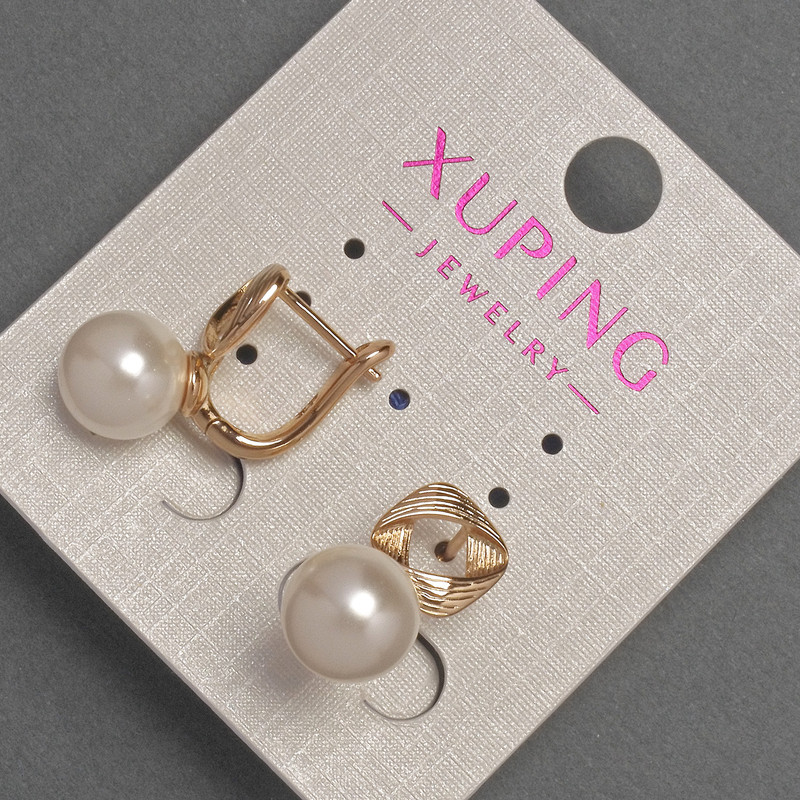 Kolczyki Xuping z perłą Majorki, średnica 9 mm +/-, długość 18 mm +/-, pozłacane 18K