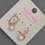 Kolczyki Xuping z białymi kryształami i koralikiem Majorki, średnica około 8 mm, długość około 18 mm, pozłacane 18K
