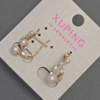 Kolczyki Xuping z białymi cyrkoniami i perłami Majorki, średnica 5-4-3 mm ±, długość 20 mm ±, pozłacane 18K