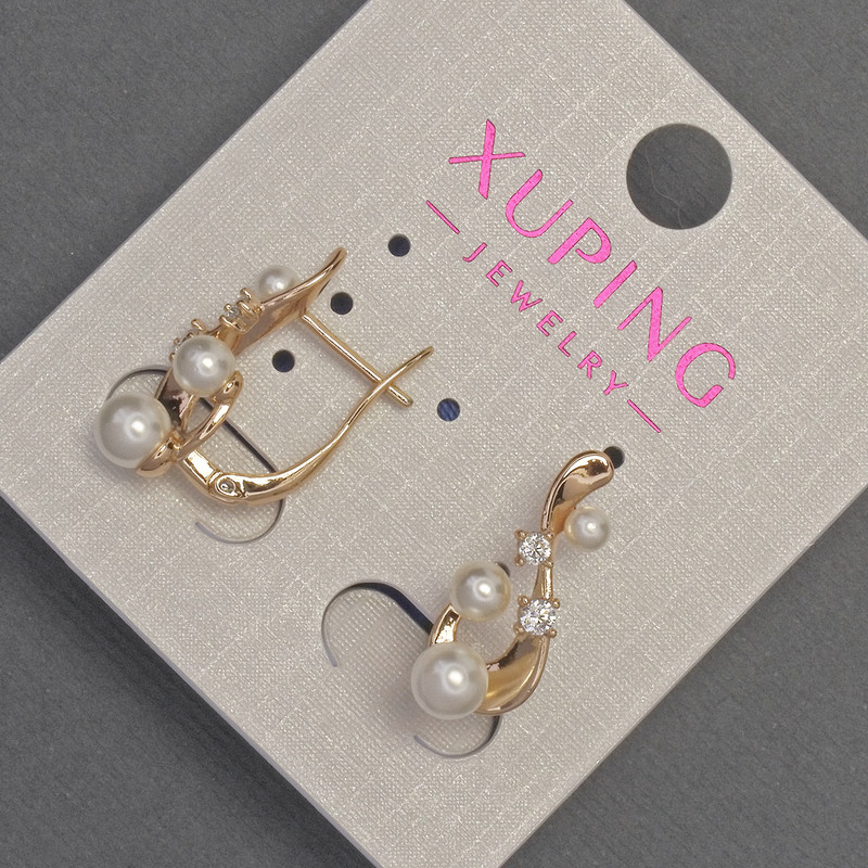Kolczyki Xuping z białymi cyrkoniami i perłami Majorki, średnica 5-4-3 mm ±, długość 20 mm ±, pozłacane 18K