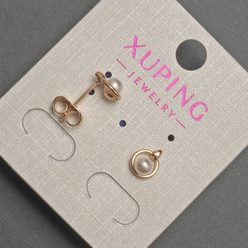 Kolczyki sztyfty Xuping z perłą, średnica 4 mm, długość 8 mm ±, pozłacane 18K