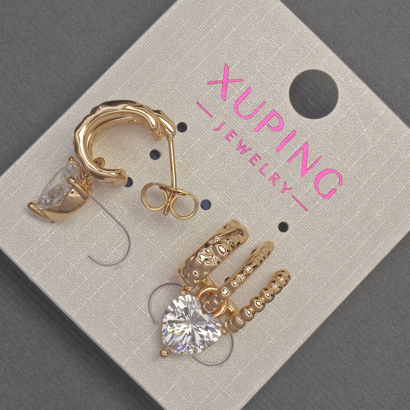Kolczyki sztyfty Xuping w kształcie serca z białym kryształem, średnica 21×12 mm, pozłacane 18K