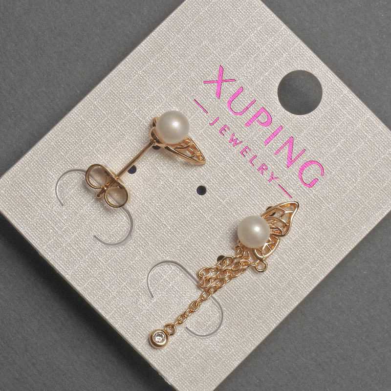 Kolczyki sztyfty Xuping z perłą, średnica 5 mm, długość 10–35 mm, pozłacane 18K