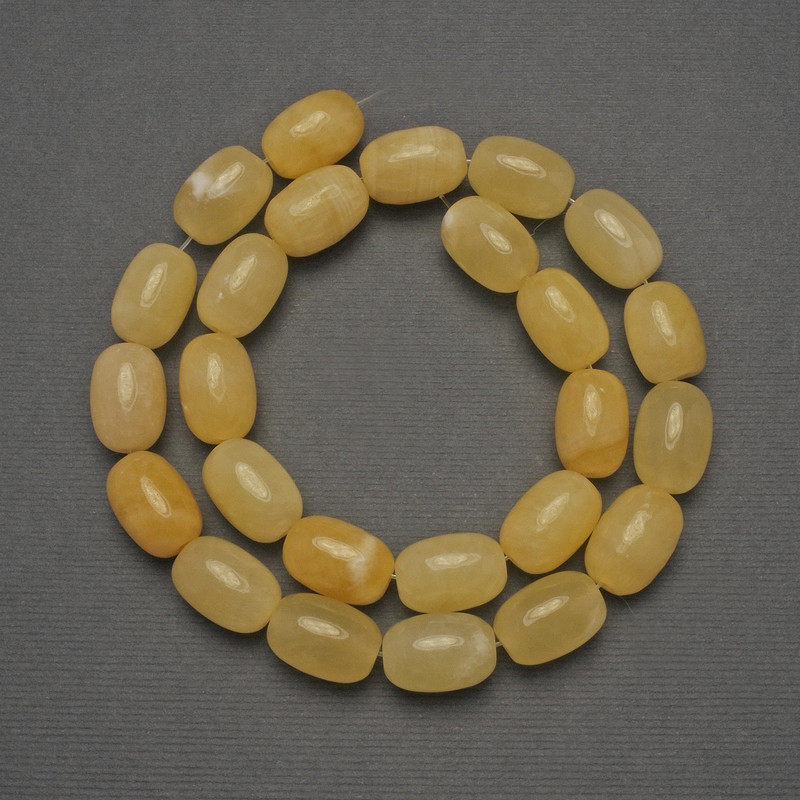 Koraliki żółtego agatu, naturalny kamień, w kształcie baryłek, średnica 14×10 mm ±, na żyłce, długość 39 cm+