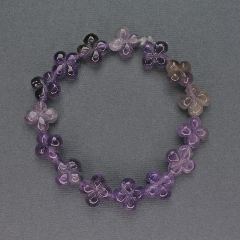 Koraliki z ametystu w kształcie koniczyny, średnica 13×13 mm, długość około 19 cm