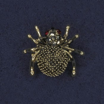 Broszka Pająk z cyrkoniami, metal złocisty 24×23 mm+