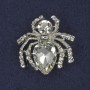 Broszka Pająk z białymi kryształami, metal srebrzysty, 26×26 mm+