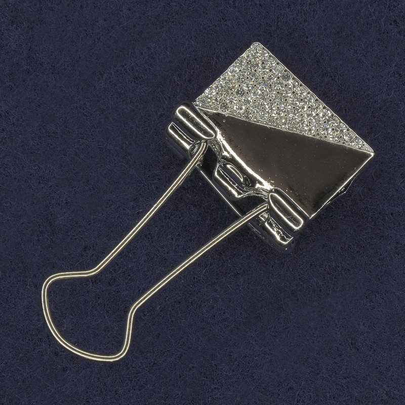 Broszka-zacisk z białymi cyrkoniami, srebrny metal 21×46 mm+