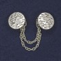 Broszka do kardiganów, metal srebrzysty, średnica ok. 20 mm, łańcuszek, długość 9 cm