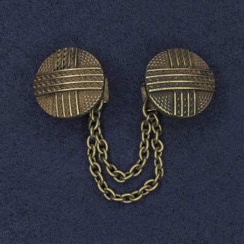 Broszka do kardiganów w kolorze brązu metalicznego, średnica 20 mm ±, długość łańcuszka 9 cm ±