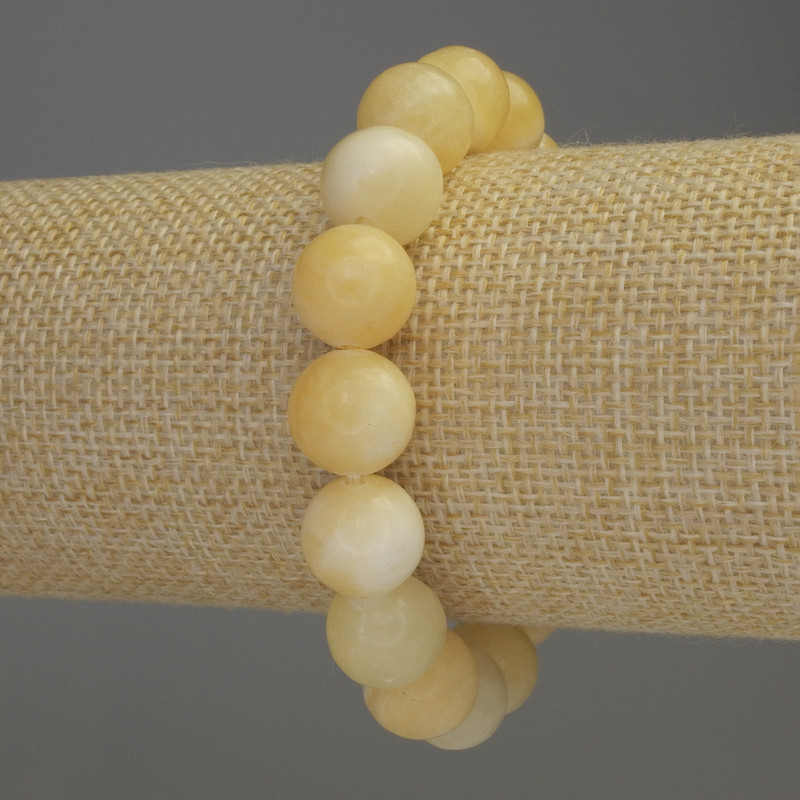 Bransoletka z żółtego agatu – gładkie kuleczki, średnica 12 mm, długość 18 cm, elastyczna