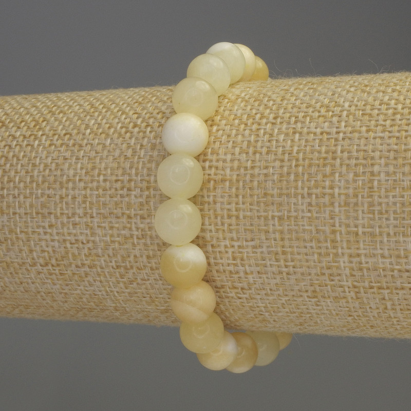 Bransoletka z żółtego agatu, gładkie kuleczki, średnica 8 mm, długość 18 cm, elastyczna