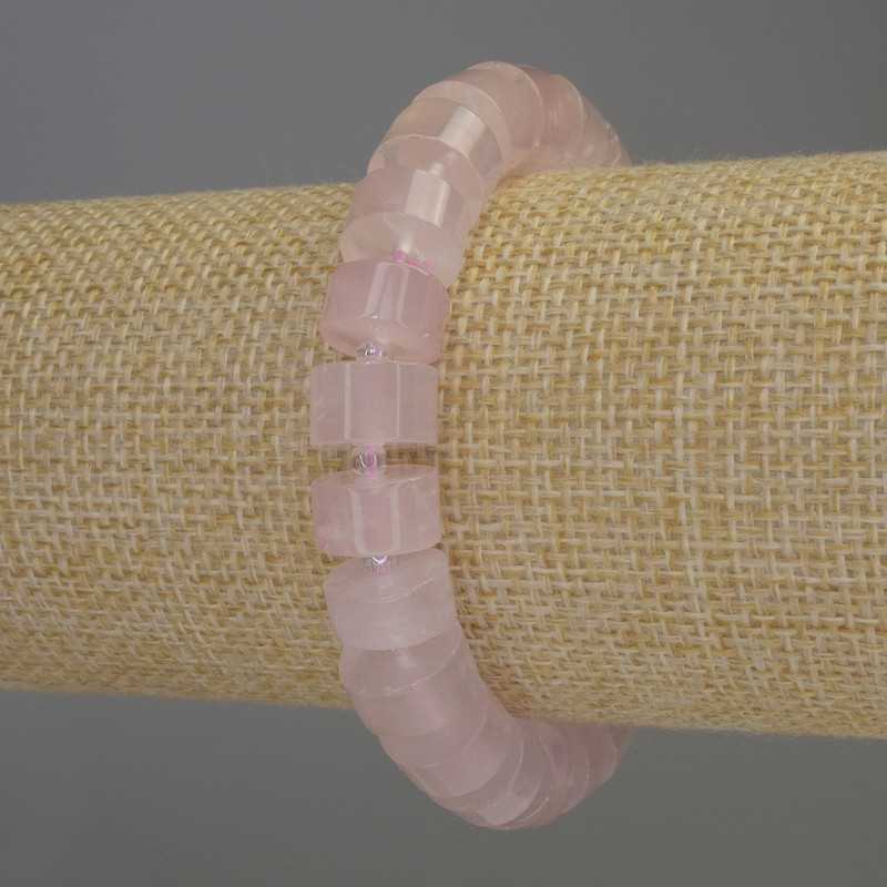 Bransoletka z różowego kwarcu w kształcie rondeli, 10×6 mm, na elastycznej bazie