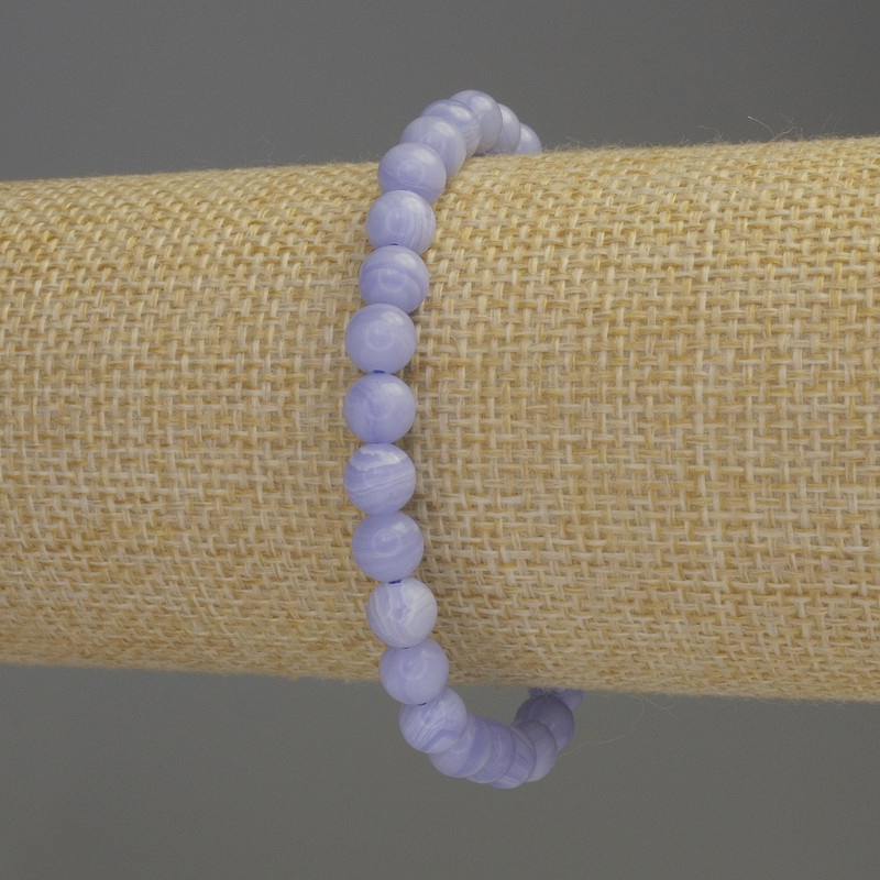Bransoletka z agatu błękitnego (prasowany) gładkie kuleczki, średnica 6 mm, długość 18 cm, elastyczna
