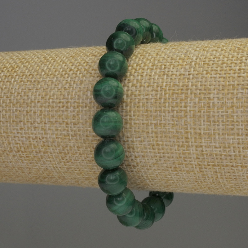 Bransoletka z malachitu – naturalny kamień, gładka kulka, średnica 10 mm, długość 18 cm