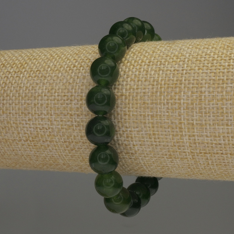 Bransoletka z jadeitu – gładkie kule o średnicy 10 mm, długość 18 cm, elastyczna