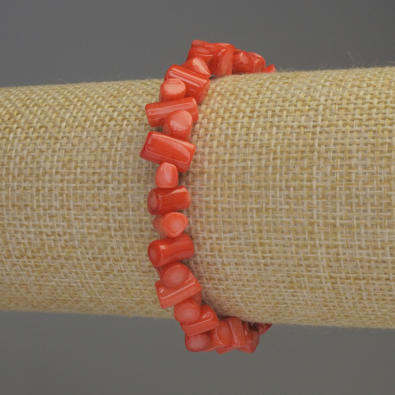 Bransoletka z pomarańczowego koralu, koraliki kolumnowe, średnica 5–8×5 mm, długość 18 cm, elastyczna