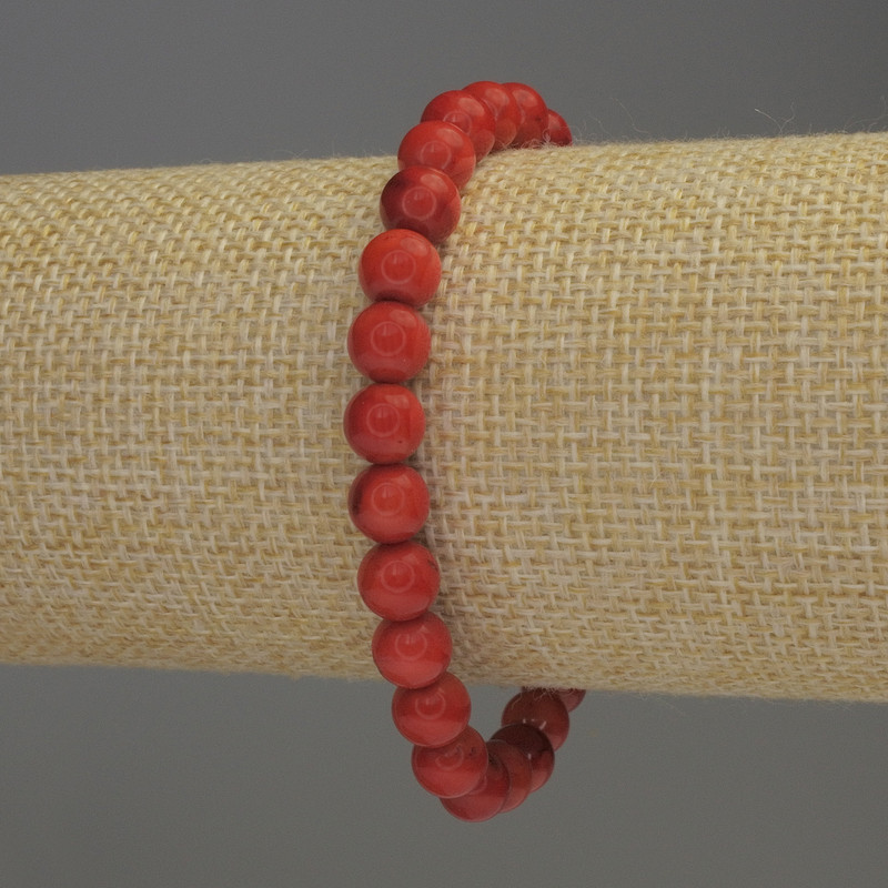 Bransoletka z koralu, gładkie kulki, średnica 7 mm, długość 18 cm, na elastycznej gumce