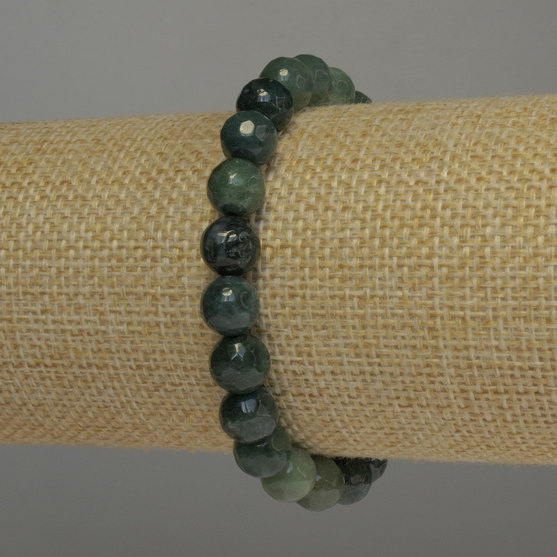 Bransoletka z zielonego jaspisu, fasetowane kuleczki, średnica 8 mm, długość 18 cm, elastyczna