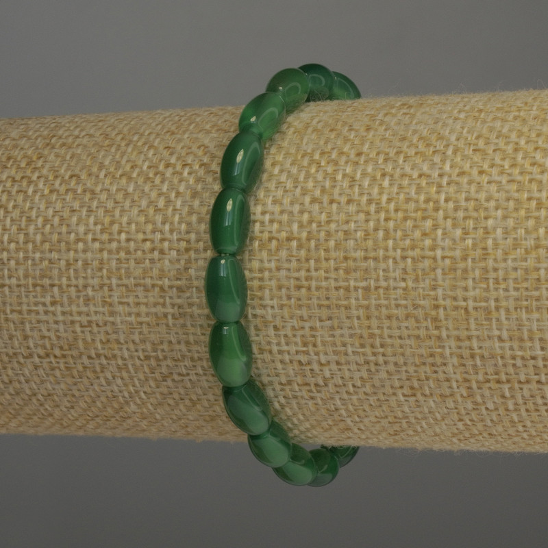 Bransoletka z chryzoprazem w formie barilo, średnica 9×6 mm, długość 18 cm, elastyczna